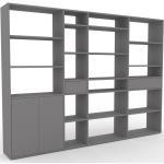 Bibliotheksregal Grau - Modernes Regal für Bibliothek: Schubladen in Grau & Türen in Grau - 265 x 195 x 35 cm, konfigurierbar