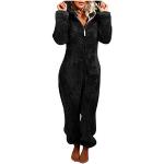 Schwarze Gepunktete Pyjamas lang mit Weihnachts-Motiv aus Fleece für Damen Größe S Große Größen 2-teilig für den für den Winter 