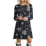 Schwarze Lack-Optik Elegante Langärmelige Rundhals-Ausschnitt Sweatkleider aus Spitze für Damen Größe L Weihnachten 