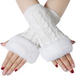 Weiße Fingerlose Handschuhe & Halbfinger-Handschuhe aus Kunstfell für Damen Einheitsgröße für den für den Winter 