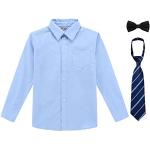 Reduzierte Blaue Langärmelige Kinderhemden mit Krawatte mit Knopf für Jungen Größe 146 
