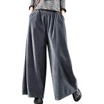 Bigassets Damen Elastische Taille Baumwolle Cordhose Weite Bein Hose Style 2 Grey