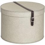 BIGSO BOX OF SWEDEN Box of Sweden 2er-Set Aufbewahrungsbox mit Deckel – runde Ordnungsbox mit Lederriemen – große und kleine Hutschachtel aus Faserplatte und Papier in Leinenoptik – beige, 5482C5549LEA648