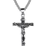 bigsoho Herren Halskette Jesus Christus Kreuz Anhänger 55cm Kette Edelstahl Schmuck