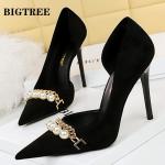 Schwarze Karo Elegante Pfennigabsatz High Heels & Stiletto-Pumps mit Perlen in Normalweite für Damen Größe 43 