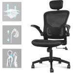 Reduzierte Schwarze Ergonomische Bürostühle & orthopädische Bürostühle  mit verstellbarer Kopfstütze 