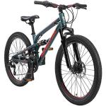 BIKESTAR Kinder Fahrrad Aluminium Fully Mountainbike 21 Gang Shimano, Scheibenbremse ab 9-14 Jahre | 24 Zoll Kinderrad Vollgefedert MTB | Grün