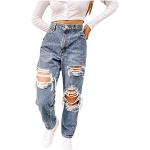 Blaue Y2K Ripped Jeans & Zerrissene Jeans mit Knopf aus Fell für Damen Größe L für den für den Sommer 