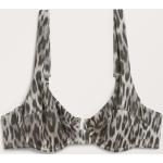 Graue Animal-Print Monki Bikini-Tops in 75B mit verstellbaren Trägern für Damen 