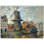 Bilderdepot24 Leinwandbild »Alte Meister - Claude Monet - Windmühle am Onbekende Kanal, Amsterdam«, Städte, grau, 1-teilig - Städte