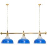 Billard Lampe 3 Schirme blau mit Glas / goldfarbene Halterung