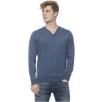 Reduzierte Blaue Bestickte Billionaire V-Ausschnitt Kaschmir-Pullover aus Wolle für Herren Größe XL 