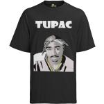 Schwarze Hip Hop 2Pac Bio Statement-Shirts aus Jersey für Herren 