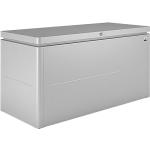 Silberne BioHort LoungeBox Auflagenboxen & Gartenboxen aus Edelstahl mit Deckel 
