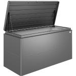 Dunkelgraue BioHort LoungeBox Auflagenboxen & Gartenboxen aus Aluminium mit Deckel 