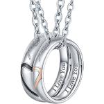 Bishilin Partnerringe für Sie und Ihn, Partnerketten Personalisiert Edelstahl Paar Halskette mit Ring Anhänger Herz mit Gravur I Love You
