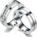 Bishilin Edelstahl Ringe Damen Herren, Verlobung Ringe Paar 6MM Hochglanzpoliert mit Zirkonia Partner Ringe für 2 Personalisiert Damen Gr.49 (15.6) & Herren Gr.54 (17.2)