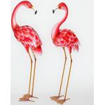 Bunte 30 cm Flamingo-Gartenfiguren aus Metall lebensgroß 2-teilig 