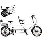 BIXUYOU Klappbares Tandemfahrrad, 20-Zoll-City-Tandem-Faltrad, verstellbares Tandem-Beach-Cruiser-Fahrrad, Faltrad mit 3 Sitzen für Erwachsene, 7 Geschwindigkeiten, CE/FCC (Weiß)