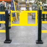 BLACK BULL Gländer-Tür mit Gasdruckfeder, für Rammschutz-Geländer Hybrid, Stahl 2mm, gelb kunststoffbeschichtet, 905x520 mm, mit Mittelpfosten
