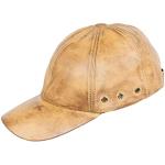 Sandfarbene Vintage Army-Caps mit Klettverschluss aus Leder für Herren Einheitsgröße 