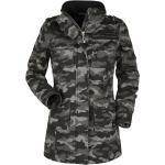Schwarze Camouflage Black Premium by EMP Stehkragen Winterjacken mit Reißverschluss mit Kapuze für Damen Größe XS für Festivals für den für den Winter 