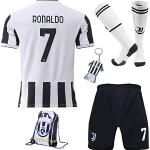 BlackAzat 2021/2022 Juve Heim Ronaldo #7 Football Fußball Kinder Trikot Shorts Socken Set Jugendgrößen (Weiß,24)
