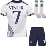 BlackAzat 2023/2024 Madrid #7 Vini Jr. Vinicius Kinder Trikot Fußball Spezielle Weißer Drache, Shorts Socken Jugendgrößen (Weiß,30)