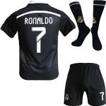 BlackAzat Madrid Heim Ronaldo #7 Retro Black Dragon Limitierte Sonderedition Seltenes Fußball Kinder Trikot Shorts Socken Set Jugendgrößen (Schwarz,30)