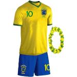 Blackshirt Company Kinder Brasilien Sport Trikot Fußball WM EM Fan Set Dreiteiliges Sporttrikot Gelb Blau Größe 116