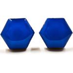 Blaue Minimalistische Holzohrringe glänzend aus Holz handgemacht für Damen 