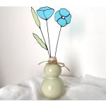 Blaue 35 cm Vasensets 35 cm mit Mohnblumen-Motiv aus Glas 