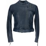 Reduzierte Blaue Übergangsjacken mit Reißverschluss aus Leder für Damen Größe XL 