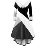 Schwarze Elegante Langärmelige Midi Kurze Abendkleider aus Spitze für Damen Größe XXL zur Hochzeit für den für den Winter 