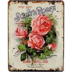 Rosa Vintage Blechschilder mit Rosenmotiv 