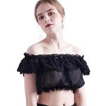 Reduzierte Schwarze Kurzärmelige Festliche Blusen mit Puffärmeln aus Chiffon Cropped für Damen Einheitsgröße 