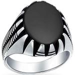 Reduzierte Schwarze Bling Jewelry Ovale Edelsteinringe mit Onyx handgemacht für Herren zum Vatertag 