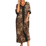 Animal-Print Elegante Kurzärmelige Damenhauskleider mit Leopard-Motiv aus Baumwolle Größe XL 