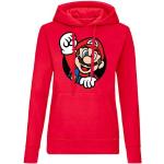 Rote Langärmelige Super Mario Mario Rundhals-Ausschnitt Damenhoodies & Damenkapuzenpullover mit Kapuze Größe XS für den für den Herbst 