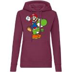 Burgundfarbene Langärmelige Super Mario Rundhals-Ausschnitt Damensweatshirts mit Kapuze Größe XS für den für den Herbst 