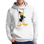 Weiße Langärmelige Looney Tunes Daffy Duck Rundhals-Ausschnitt Herrenhoodies & Herrenkapuzenpullover mit Kapuze Größe 4 XL 