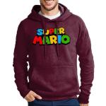 Burgundfarbene Unifarbene Langärmelige Super Mario Mario Rundhals-Ausschnitt Herrensweatshirts mit Kapuze Größe XS für den für den Herbst 