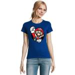 Blaue Unifarbene Kurzärmelige Super Mario T-Shirts aus Baumwolle enganliegend für Damen Größe 3 XL 
