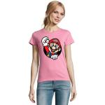 Rosa Unifarbene Kurzärmelige Super Mario T-Shirts aus Baumwolle enganliegend für Damen Größe 3 XL 