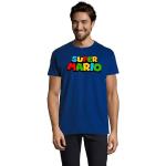 Royalblaue Unifarbene Sportliche Kurzärmelige Super Mario Mario Rundhals-Ausschnitt T-Shirts aus Baumwolle für Herren Größe 5 XL 