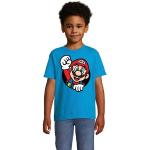 Blaue Unifarbene Casual Kurzärmelige Super Mario Mario T-Shirts aus Baumwolle für Herren 