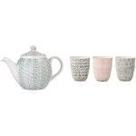 Bloomingville Teekanne Maya, grün, Keramik & Becher Cécile, rosa grau, Keramik, 3er Set