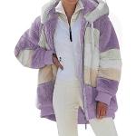 Violette Vintage Maxi Fleecejacken mit Kapuze mit Reißverschluss aus Fleece mit Kapuze für Damen Große Größen für den für den Herbst 