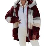 Braune Kapuzenmäntel mit Reißverschluss aus Fleece mit Kapuze für Damen Große Größen für den für den Winter 