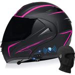 Bluetooth Modular Motorrad Helm, DOT/ECE Genehmigt Flip Up Full Face Integrated Helm, Doppel Visor Helm Built-In Dual Lautsprecher Mit Mikrofon Für Erwachsene Männer Und Frauen,Pink b,S